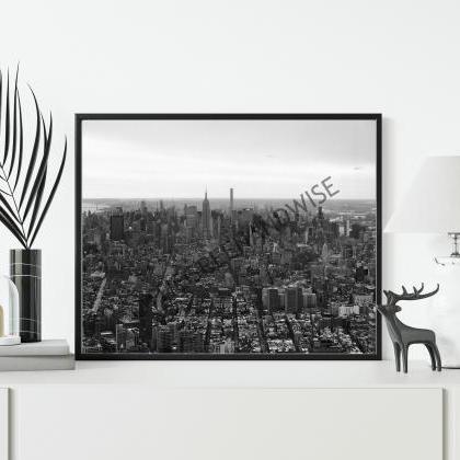 York City Skyline Black And White Photo Digital..