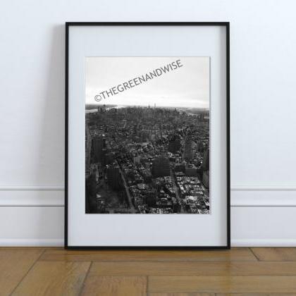 York City Skyline Black And White Vertical Photo,..